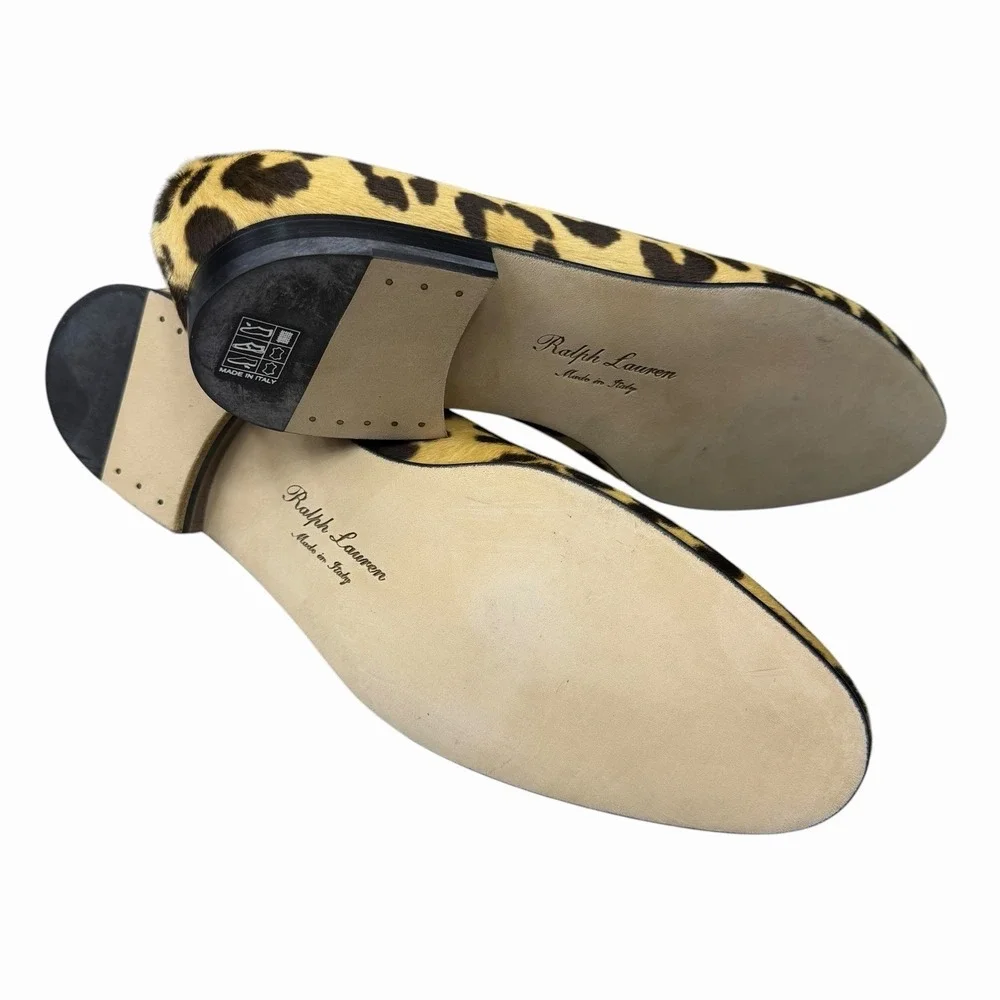 Ralph Lauren Purple Label NEW 11.5 D Calf Hair RL Script Alonzo Leopard Slippers